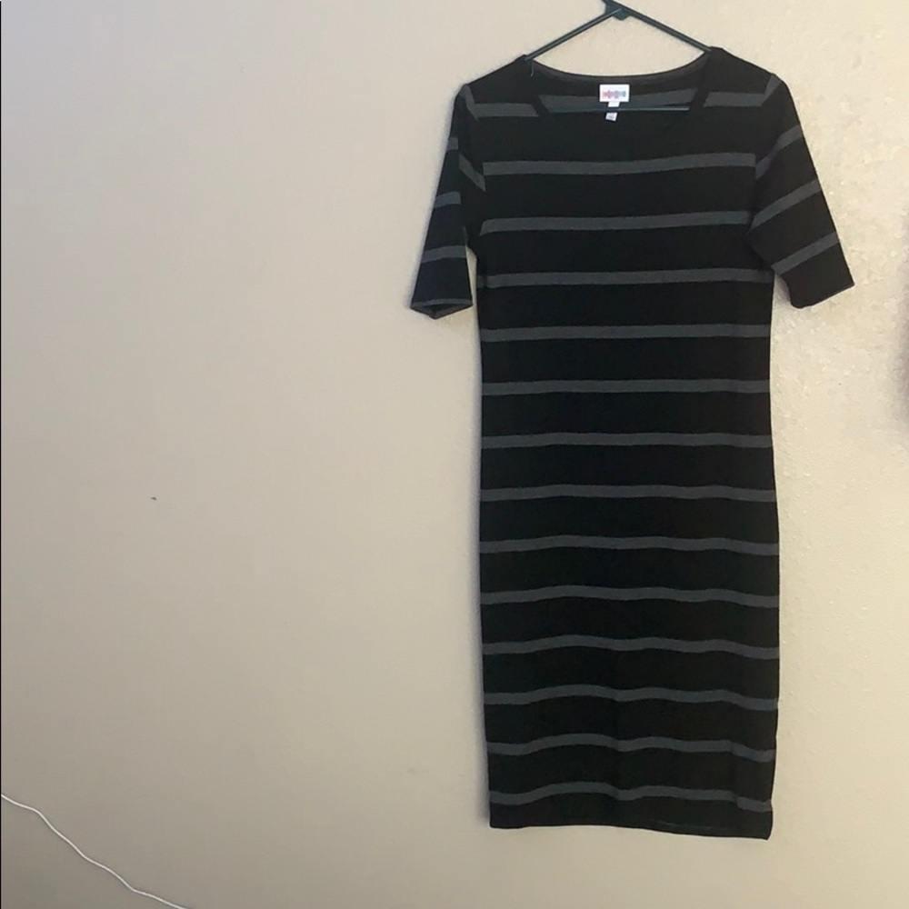 LulaRoe grey and black stripped dress